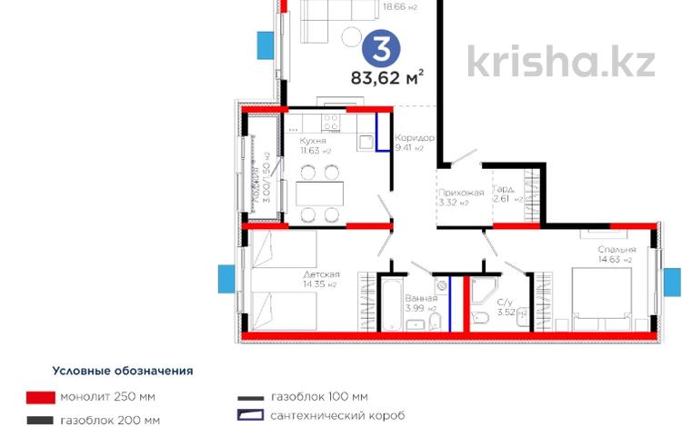 3-комнатная квартира · 84 м², Байдибек би за 35.2 млн ₸ в Шымкенте, Абайский р-н — фото 6