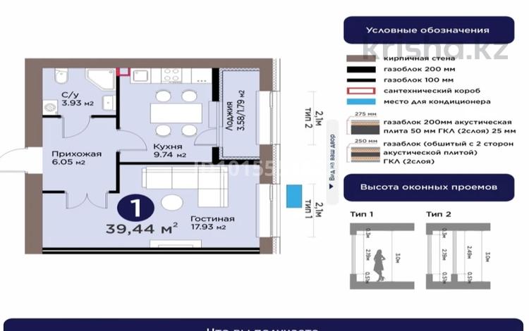 1-бөлмелі пәтер · 39.44 м² · 8 қабат, Е 101 5, бағасы: 25.5 млн ₸ в Астане, Нура р-н — фото 2