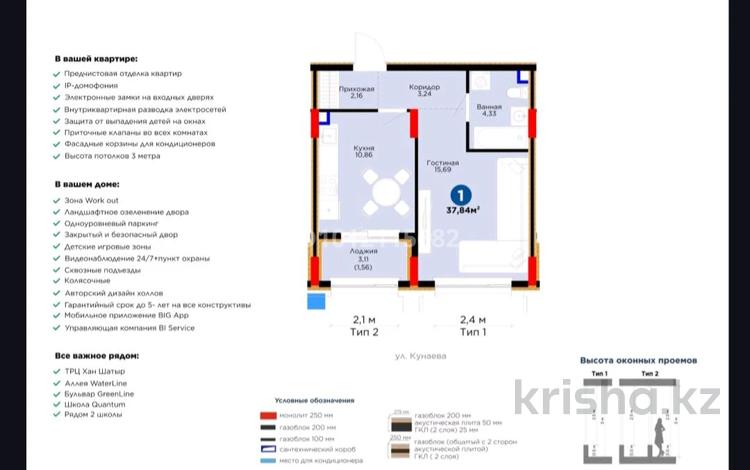 1-комнатная квартира · 38 м² · 2/9 этаж, ул. ЕК-13 GreenLine.Garden 1-2 за 36.5 млн ₸ в Астане, Есильский р-н — фото 3