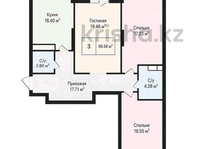 3-бөлмелі пәтер · 98.56 м² · 11/17 қабат, А. Байтурсынулы 47, бағасы: ~ 55 млн ₸ в Астане, Сарайшык р-н