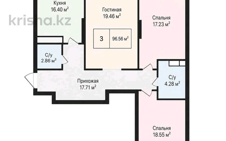 3-бөлмелі пәтер · 98.56 м² · 11/17 қабат, А. Байтурсынулы 47, бағасы: ~ 55 млн ₸ в Астане, Сарайшык р-н — фото 2
