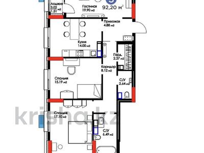 3-комнатная квартира, 92.2 м², 9/19 этаж, туран 55 за 39.4 млн 〒 в Астане, Есильский р-н