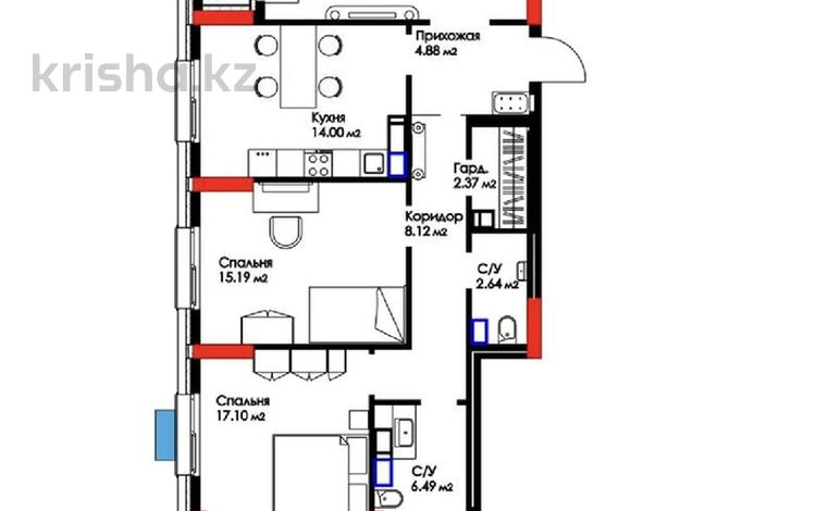 3-комнатная квартира, 92.2 м², 9/19 этаж, туран 55 за 39.4 млн 〒 в Астане, Есильский р-н — фото 2