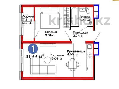 2-бөлмелі пәтер · 41.33 м² · 14/16 қабат, Толеби 24, бағасы: 42 млн ₸ в Астане, Нура р-н