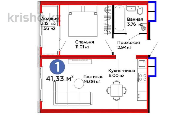 2-бөлмелі пәтер · 41.33 м² · 14/16 қабат, Толеби 24, бағасы: 42 млн ₸ в Астане, Нура р-н — фото 5
