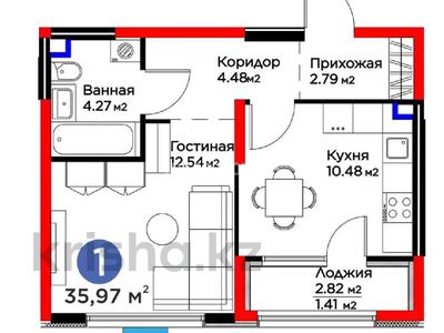 1-комнатная квартира · 36 м² · 1/6 этаж, Бауыржана Момышулы за 25.5 млн 〒 в Алматы, Алатауский р-н