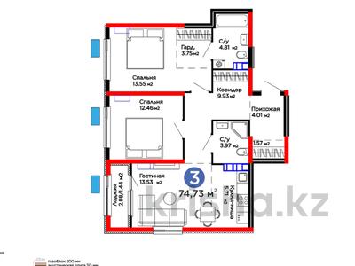 3-комнатная квартира · 74.73 м² · 3/6 этаж, Тараз 8/1 — 44 060 808 тг за ~ 50.1 млн ₸ в Алматы, Турксибский р-н