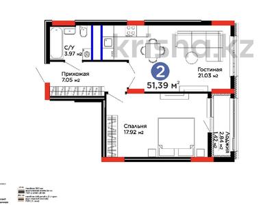 2-бөлмелі пәтер · 52 м² · 8/12 қабат, Е-15 5, бағасы: 30.3 млн ₸ в Астане, Нура р-н
