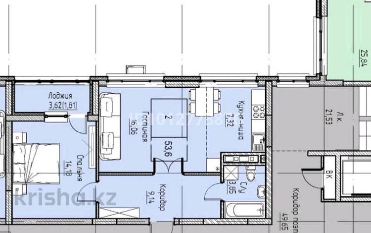 2-комнатная квартира · 52.3 м² · 6/9 этаж, А62 участок 2 за 23 млн ₸ в Астане, Алматы р-н — фото 2