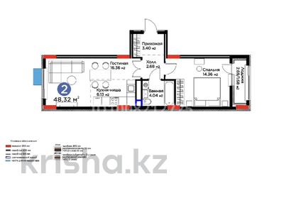 2-бөлмелі пәтер · 48.3 м² · 8/8 қабат, Нурмагамбетова 14, бағасы: 32 млн ₸ в Астане
