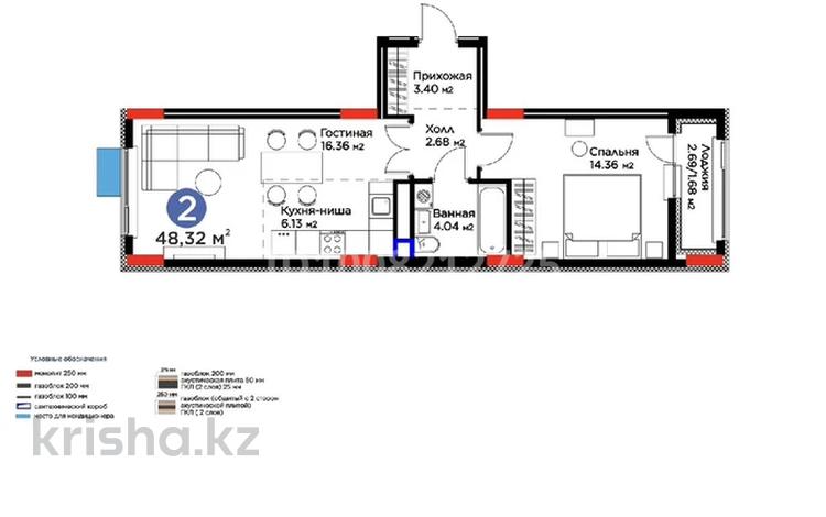 2-бөлмелі пәтер · 48.3 м² · 8/8 қабат, Нурмагамбетова 14, бағасы: 32 млн ₸ в Астане — фото 2