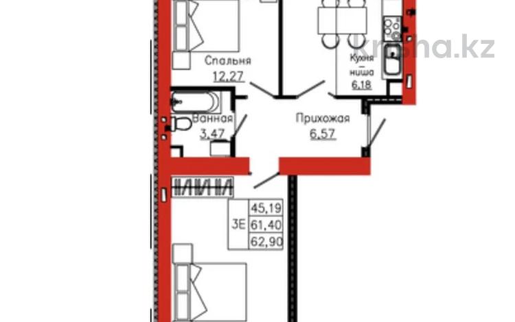 3-комнатная квартира · 62.9 м², Айтматова 19 за ~ 30.2 млн ₸ в Астане, Нура р-н — фото 2