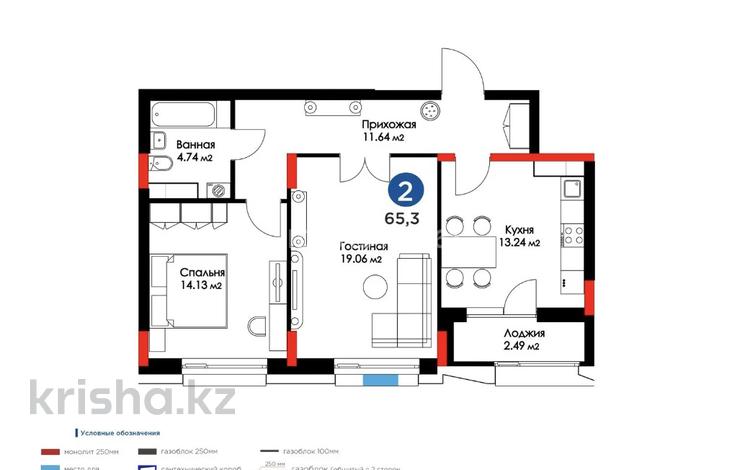 2-комнатная квартира · 66 м² · 8/16 этаж, Аль-Фараби 11/1 за 57 млн ₸ в Астане, Есильский р-н — фото 2