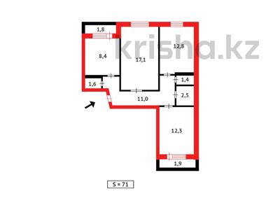 3-комнатная квартира · 71 м² · 6/6 этаж, Мкр. Горка Дружбы за 15 млн ₸ в Темиртау