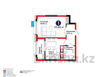 1-бөлмелі пәтер · 36 м², ул. Ш. Калдаякова, бағасы: 19.3 млн ₸ в Шымкенте, Туран р-н