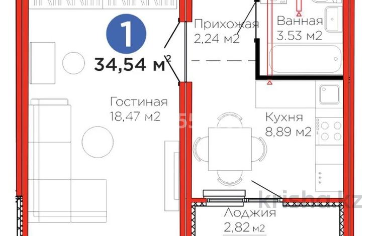 1-комнатная квартира · 35 м² · 3/17 этаж, Улы Дала 12 за 27 млн ₸ в Астане, Нура р-н — фото 2