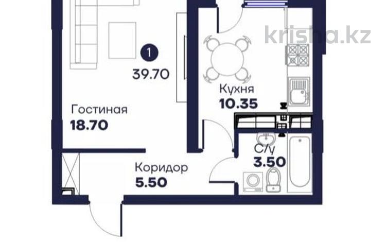 1-комнатная квартира · 39.7 м² · 3/12 этаж, Вдоль ул.Толеметова за 16 млн ₸ в Шымкенте, Каратауский р-н — фото 2