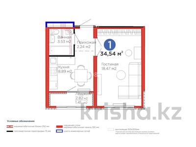 1-комнатная квартира · 34.5 м² · 8/12 этаж, Улы Дала 14 за 21 млн 〒 в Астане, Нура р-н