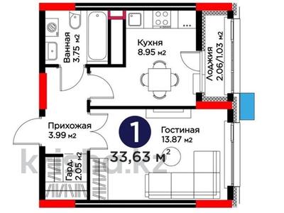 1-комнатная квартира · 33.33 м² · 12/17 этаж, Улы Дала 10 А за 25 млн ₸ в Астане, Нура р-н