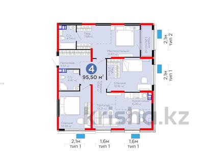 4-бөлмелі пәтер · 95.5 м² · 5/6 қабат, Тараз, бағасы: 61 млн ₸ в Алматы, Турксибский р-н