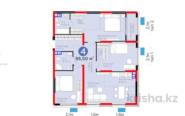 4-бөлмелі пәтер · 95.5 м² · 5/6 қабат, Тараз, бағасы: 61 млн ₸ в Алматы, Турксибский р-н — фото 2