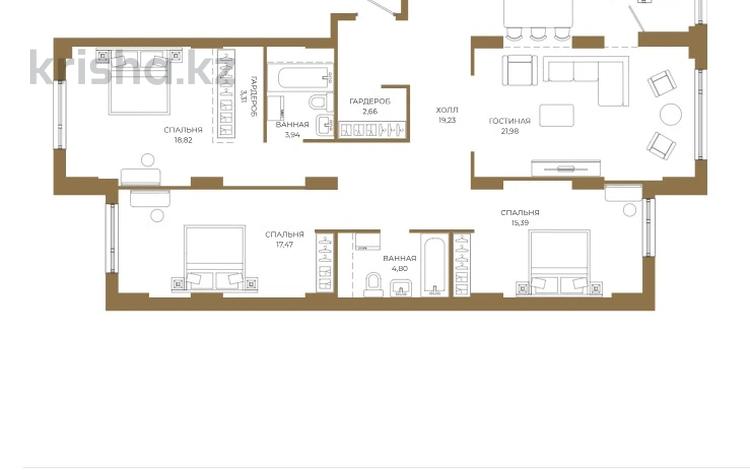 4-бөлмелі пәтер · 125.63 м² · 3/21 қабат, Достык 8/5 — БЕЗ КОМИССИИ, бағасы: ~ 89.1 млн ₸ в Астане, Есильский р-н — фото 9