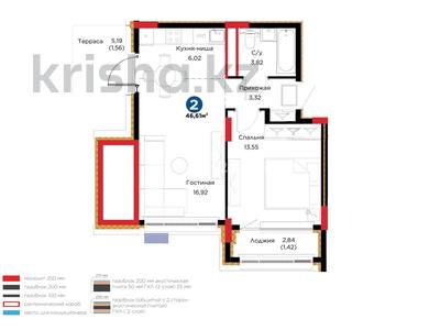 2-комнатная квартира · 46.61 м² · 2/9 этаж, Кенесары 54 за 31.5 млн ₸ в Астане, р-н Байконур