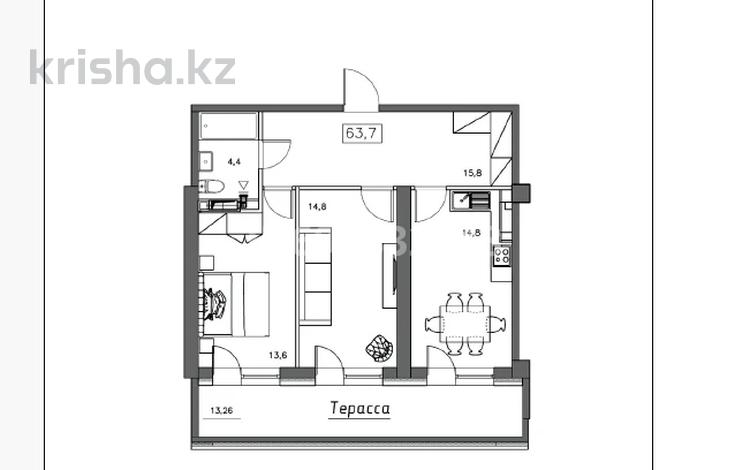 2-комнатная квартира, 67.69 м², 13/14 этаж, Байдибекби