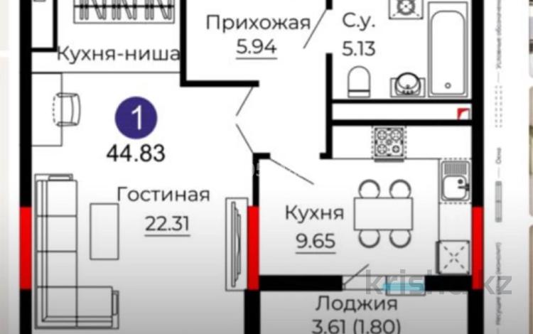 2-бөлмелі пәтер · 45 м² · 9/14 қабат, Е-429 14, бағасы: 24.5 млн ₸ в Астане, Нура р-н — фото 6