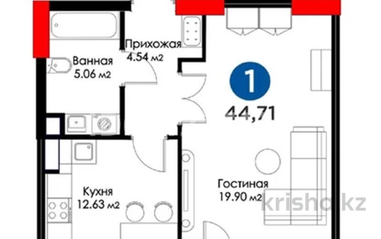 1-комнатная квартира, 42 м², 1/19 этаж, Туран 41А — Сыганак за 29 млн 〒 в Астане, Есильский р-н — фото 2