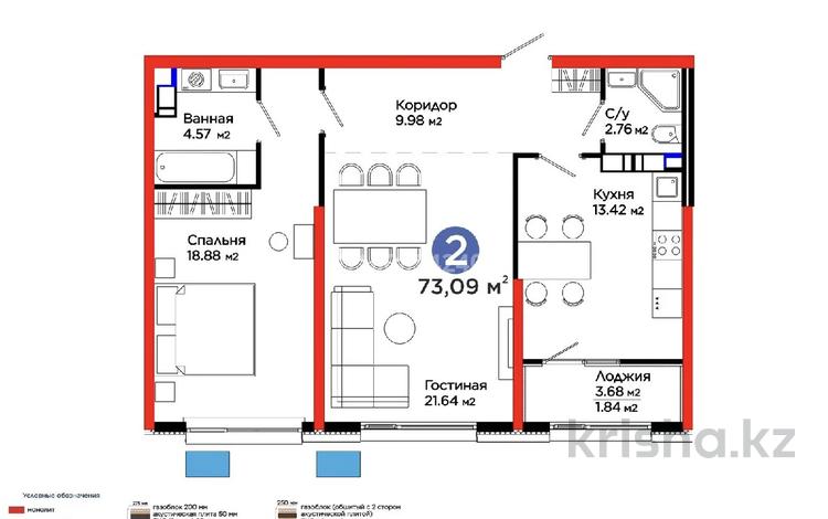 2-комнатная квартира · 73.1 м² · 7/9 этаж, Лебедева 1/1 за 77 млн 〒 в Алматы, Бостандыкский р-н — фото 10