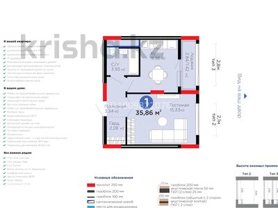 1-комнатная квартира · 35.86 м² · 11/12 этаж, Е-15 5 за ~ 23.3 млн ₸ в Астане, Нура р-н