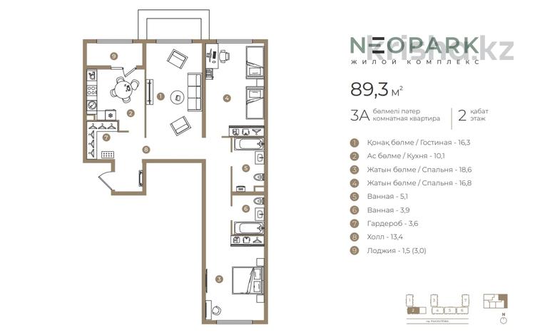 3-бөлмелі пәтер · 90 м² · 2/9 қабат, Ботакоз 5 — БЕЗ КОМИССИИ!!!, бағасы: ~ 46.5 млн ₸ в Алматы, Алатауский р-н — фото 2