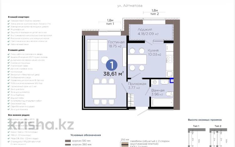1-бөлмелі пәтер · 38.61 м² · 6/12 қабат, Е 909 29, бағасы: 25.9 млн ₸ в Астане, Нура р-н — фото 2