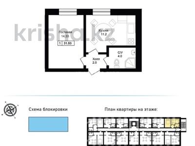 1-комнатная квартира · 32 м² · 2/5 этаж, Иманова 35 — Иманова - Бисекбаева за 14.3 млн ₸ в Астане, р-н Байконур