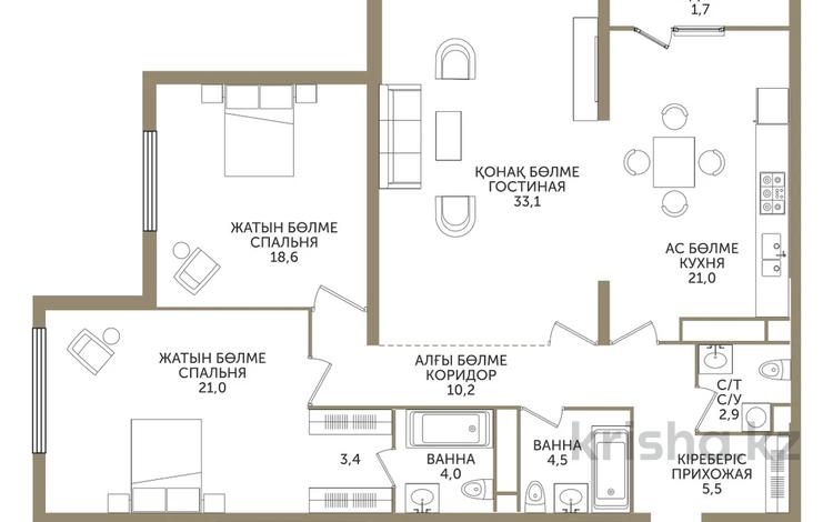 3-комнатная квартира · 127.9 м² · 2/12 этаж, Розыбакиева 197/2 за ~ 121.1 млн ₸ в Алматы, Бостандыкский р-н — фото 2