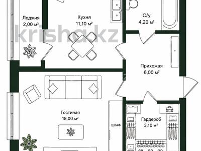 1-комнатная квартира · 44.4 м² · 9/9 этаж, Улы Дала 36 за 27.5 млн ₸ в Астане, Нура р-н