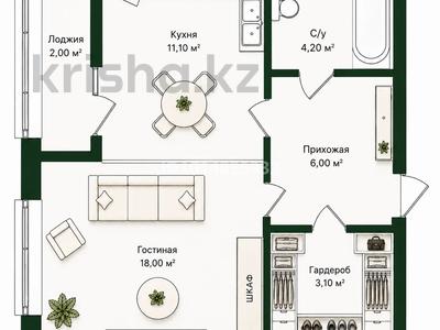 1-комнатная квартира · 44.4 м² · 9/9 этаж, Улы Дала 36 за 27.2 млн ₸ в Астане, Нура р-н
