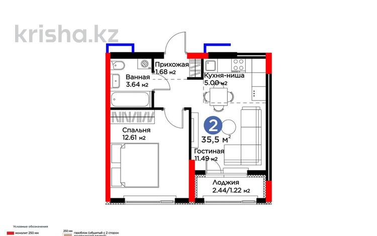 2-комнатная квартира · 36 м² · 7/9 этаж, Е 354 5 — Family Village за 20 млн 〒 в Астане, Есильский р-н — фото 2