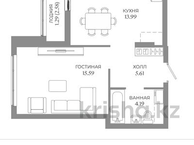 1-бөлмелі пәтер · 40.67 м² · 4/9 қабат, Толе би 43 — Толе би, бағасы: ~ 22.9 млн ₸ в Астане, Нура р-н
