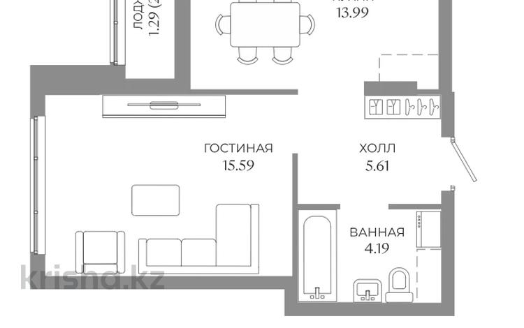 1-бөлмелі пәтер · 40.67 м² · 4/9 қабат, Толе би 43 — Толе би, бағасы: ~ 22.9 млн ₸ в Астане, Нура р-н — фото 2