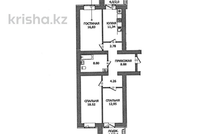 3-комнатная квартира · 88.39 м² · 12/12 этаж, Чингиз Айтматов 65 за 32 млн ₸ в Астане, Нура р-н — фото 3