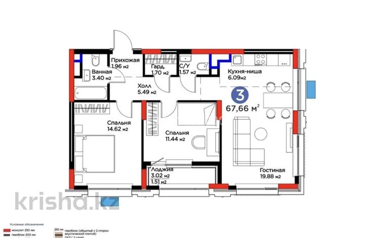 3-бөлмелі пәтер · 68 м² · 9/9 қабат, Туран 57/6, бағасы: 55 млн ₸ в Астане, Нура р-н — фото 2