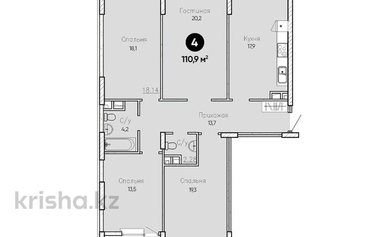 4-комнатная квартира, 110.9 м², 9/12 этаж, E-10 1 за 44.8 млн 〒 в Астане, Есильский р-н — фото 2