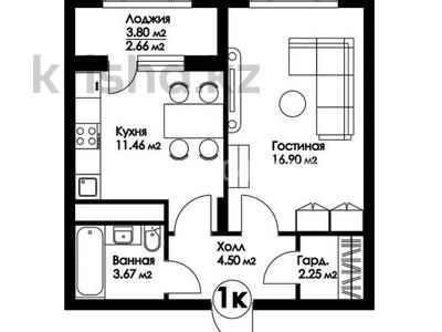 1-комнатная квартира · 41.44 м² · 5/9 этаж, Нажимеденова — A 426 за ~ 19.5 млн ₸ в Астане, Сарайшык р-н