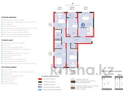 4-комнатная квартира, 116.15 м², 4 этаж, район Нурсат, ул. Аргынбекова 89 за ~ 67.3 млн 〒 в Шымкенте, Каратауский р-н