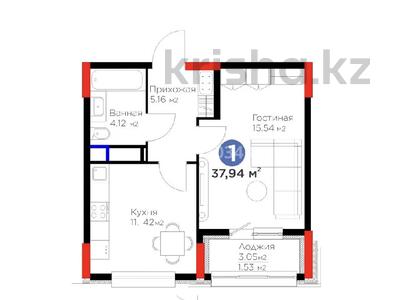 1-бөлмелі пәтер, 38 м², 5/9 қабат, Туран 57 — Улы дала, бағасы: 20.9 млн 〒 в Астане, Нура р-н