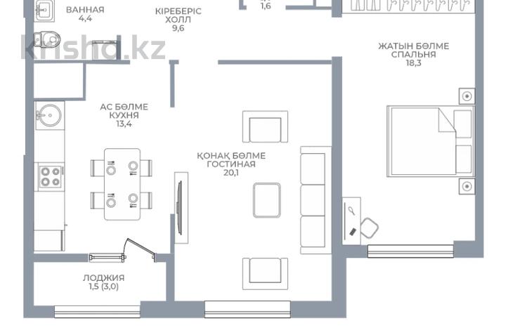 2-комнатная квартира · 70 м² · 16/16 этаж, Каныша Сатпаева 90/55Б — БЕЗ КОМИССИИ за ~ 51.8 млн ₸ в Алматы, Бостандыкский р-н — фото 2