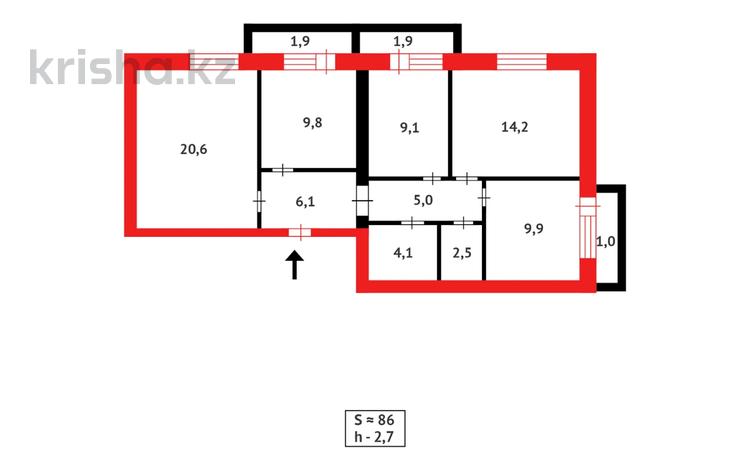4-комнатная квартира · 87 м² · 2/10 этаж, мкр Юго-Восток, Сарыарка 6 за 46 млн ₸ в Караганде, Казыбек би р-н — фото 38