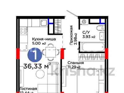 1-комнатная квартира · 36.33 м² · 7 этаж, Е 908 23 за 22.5 млн 〒 в Астане, Нура р-н